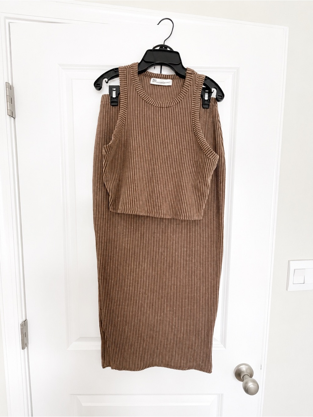 No Boundaries Ribbed Brown Midi Skirt Set